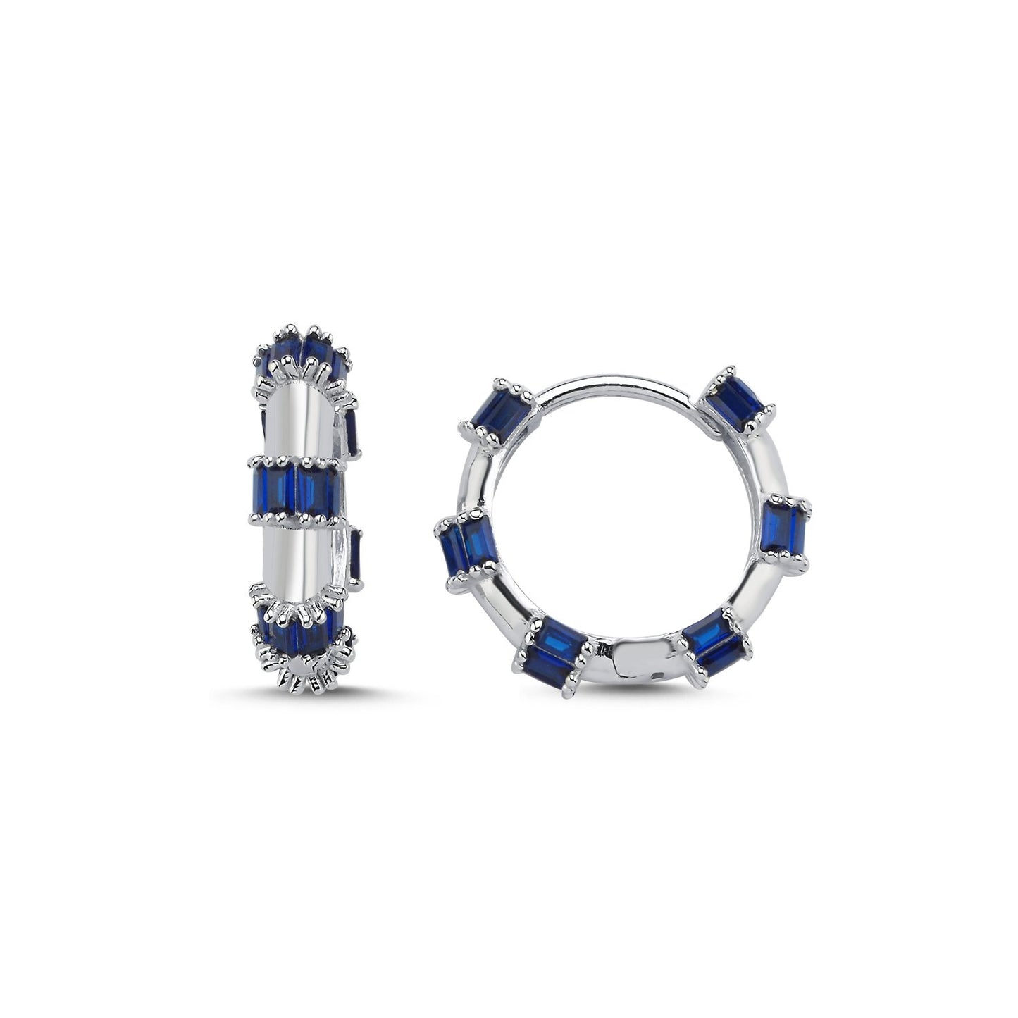 Silverella Gümüş 925 Ayar 18mm Baget Safir Zirkon Taşlı Halka Küpe SE2025E106580