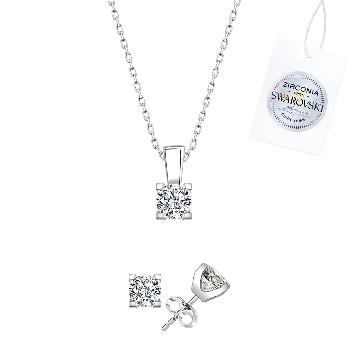 Silverella Gümüş 925 Ayar Swarovski Zirconia Taşlı Tektaş Set SE2025S107284