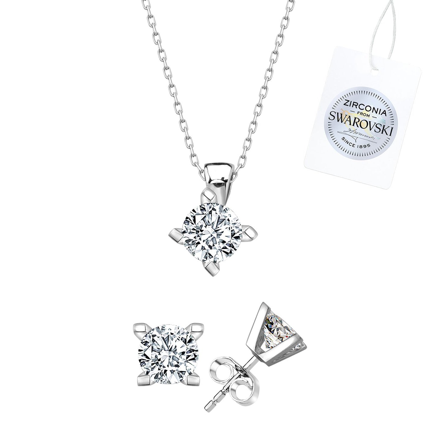 Silverella Gümüş 925 Ayar Swarovski Zirconia Taşlı Tektaş Set SE2025S107286