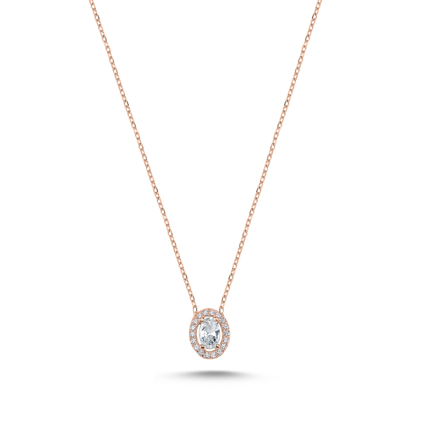 Oval Halo Tektaş Zirkon Taşlı Kolye