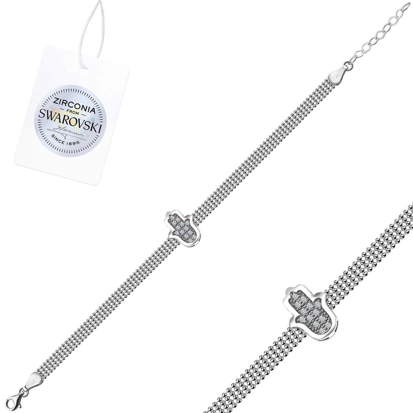 Silverella Gümüş 925 Ayar Swarovski Zirconia Taşlı Fatma Ana Eli Bileklik SE2025B90212