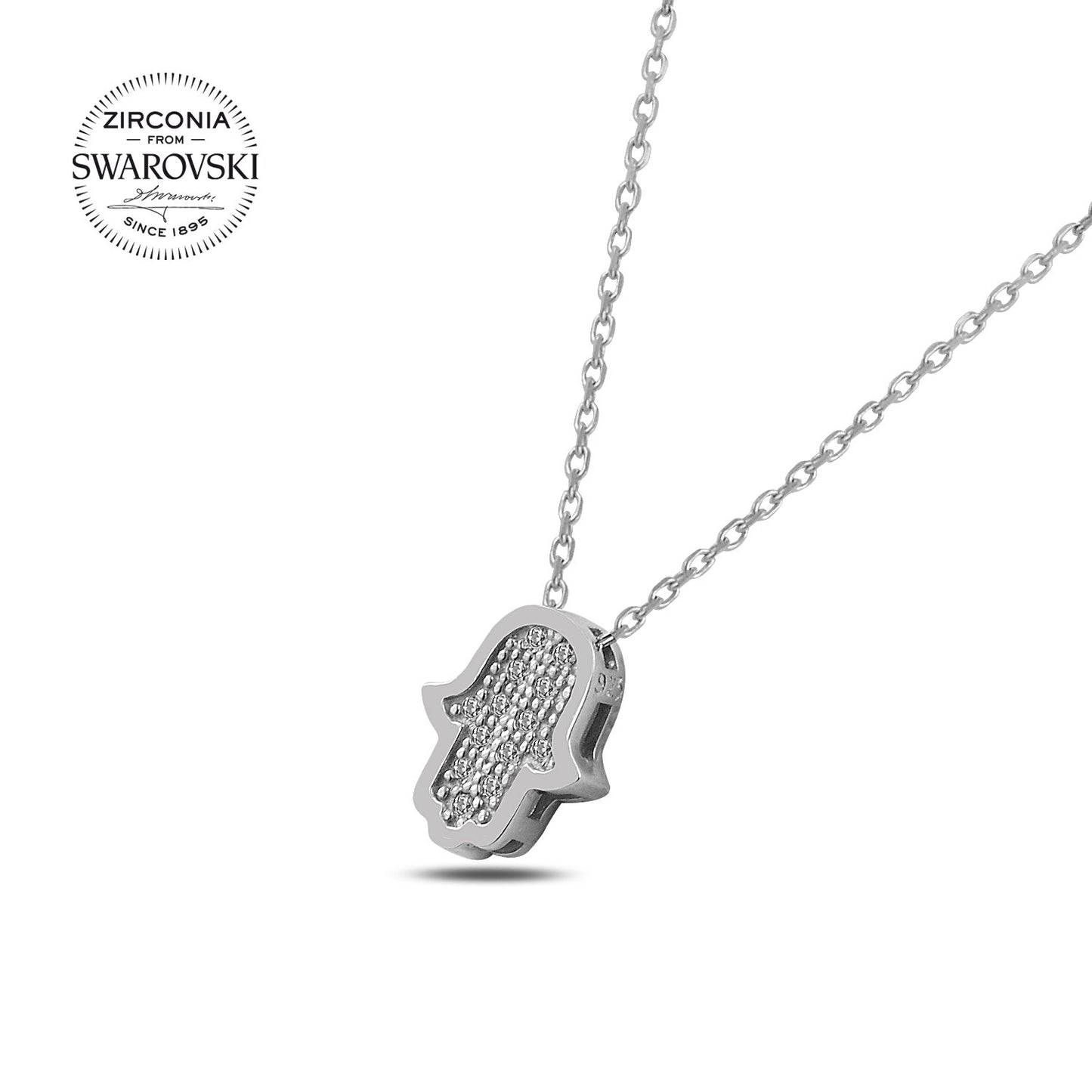 Silverella Gümüş 925 Ayar Swarovski Zirconia Taşlı Fatma Ana Eli Kolye SE2025N87961