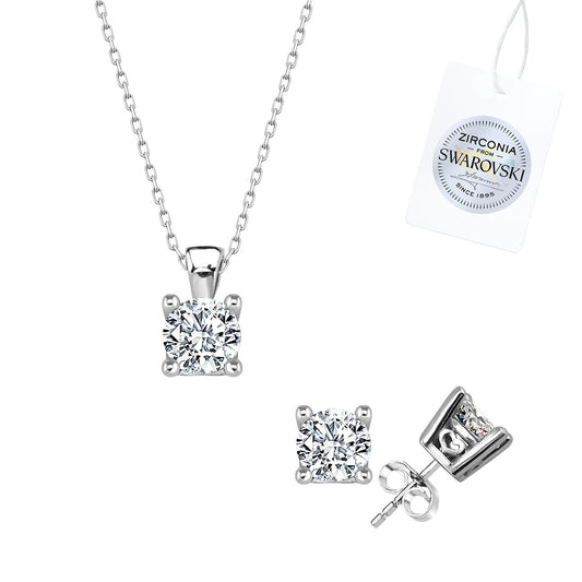 Silverella Gümüş 925 Ayar Swarovski Zirconia Taşlı Tektaş Set SE2025S107277