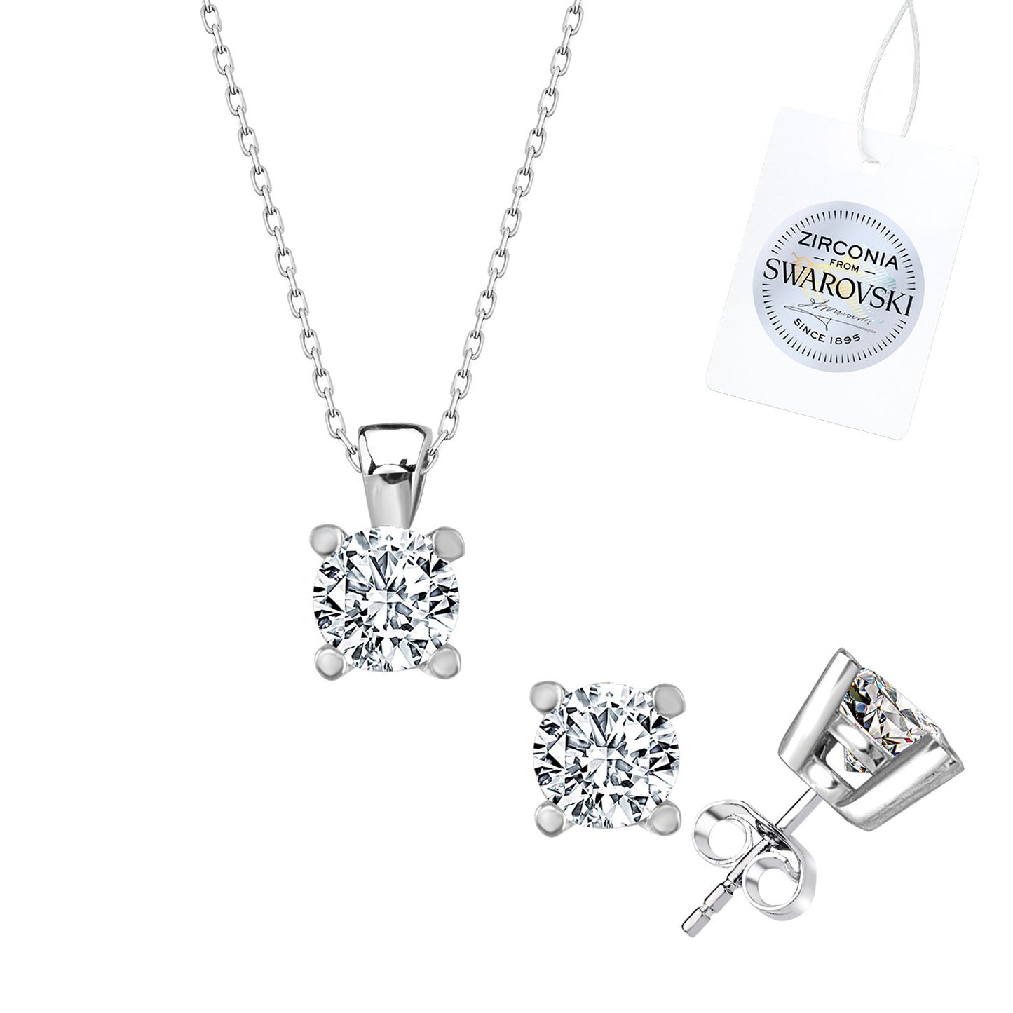 Silverella Gümüş 925 Ayar Swarovski Zirconia Taşlı Tektaş Set SE2025S107278