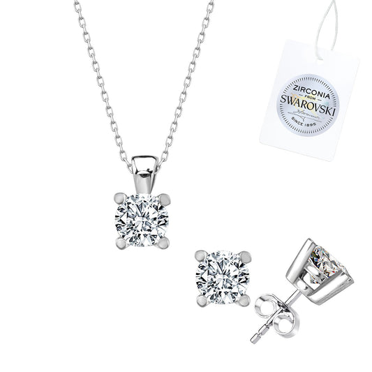 Silverella Gümüş 925 Ayar Swarovski Zirconia Taşlı Tektaş Set SE2025S107278