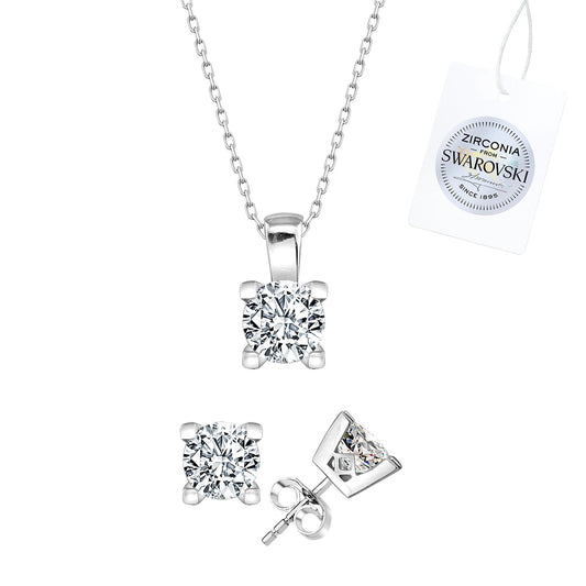 Silverella Gümüş 925 Ayar Swarovski Zirconia Taşlı Tektaş Set SE2025S107282