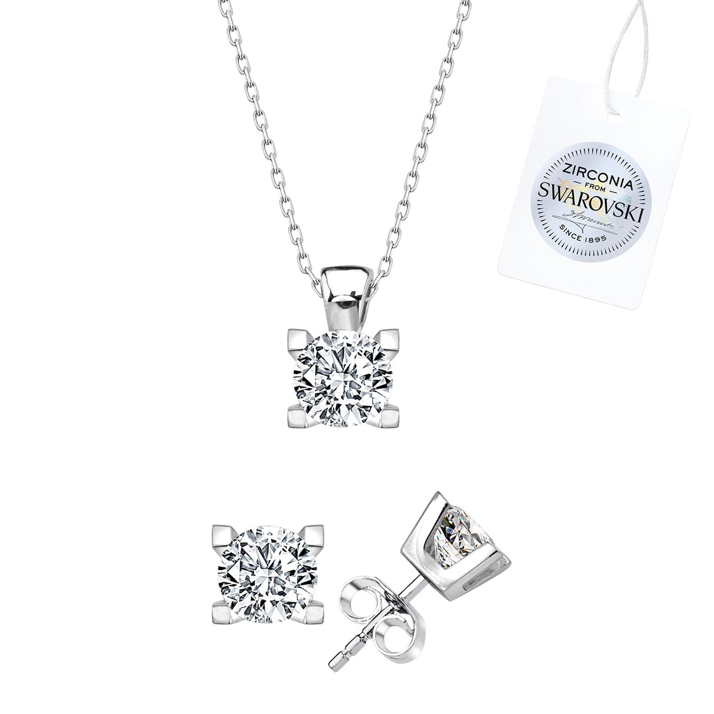 Silverella Gümüş 925 Ayar Swarovski Zirconia Taşlı Tektaş Set SE2025S107283