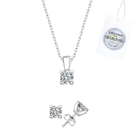 Silverella Gümüş 925 Ayar Swarovski Zirconia Taşlı Tektaş Set SE2025S107284