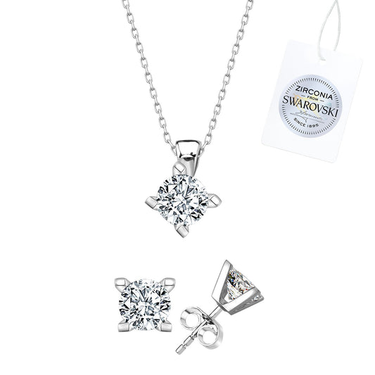 Silverella Gümüş 925 Ayar Swarovski Zirconia Taşlı Tektaş Set SE2025S107286