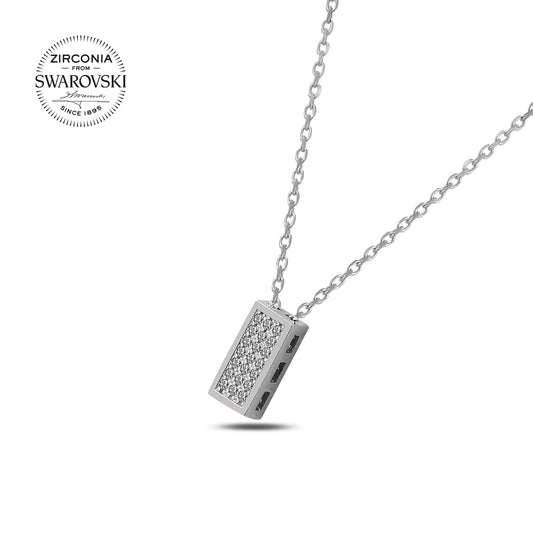 Silverella Gümüş 925 Ayar Swarovski Zirconia Taşlı Dikdörtgen Kolye SE2025N87925