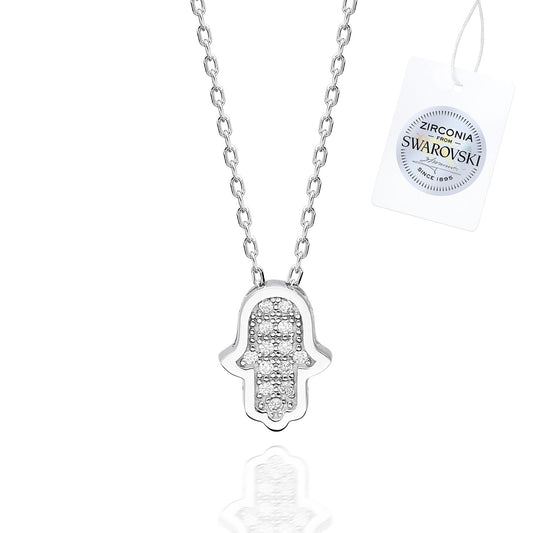 Silverella Gümüş 925 Ayar Swarovski Zirconia Taşlı Fatma Ana Eli Kolye SE2025N87961
