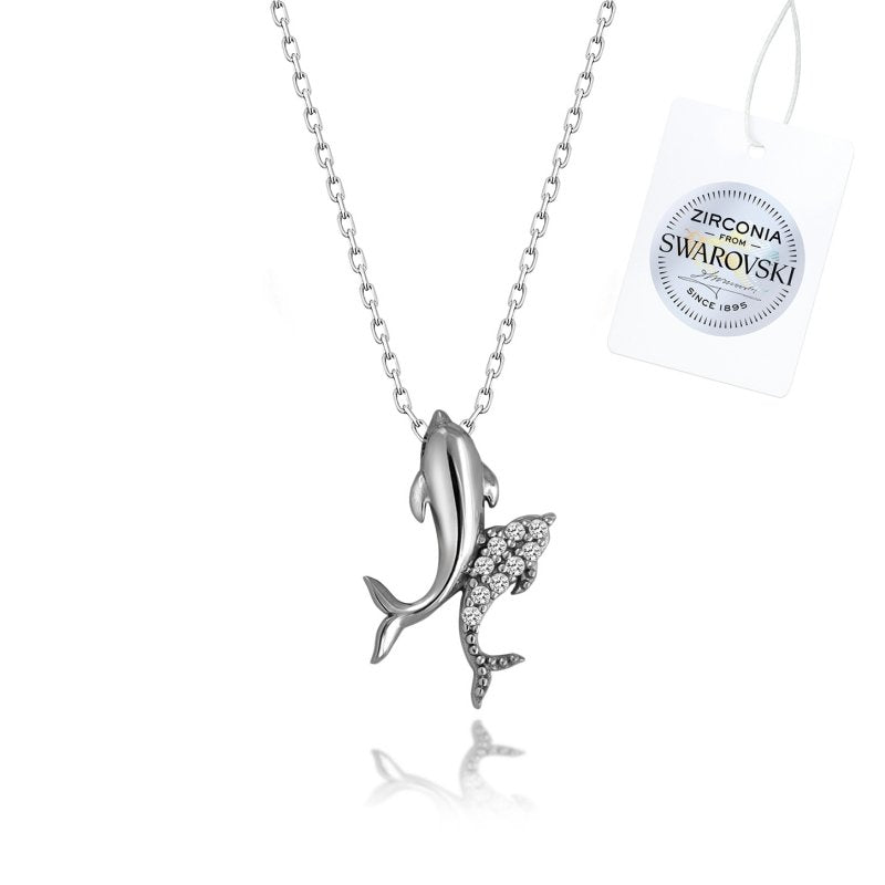 Silverella Gümüş 925 Ayar Swarovski Zirconia Taşlı Yunus Balığı Kolye SE2025N93097