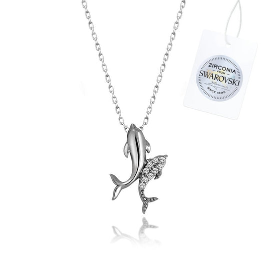 Silverella Gümüş 925 Ayar Swarovski Zirconia Taşlı Yunus Balığı Kolye SE2025N93097